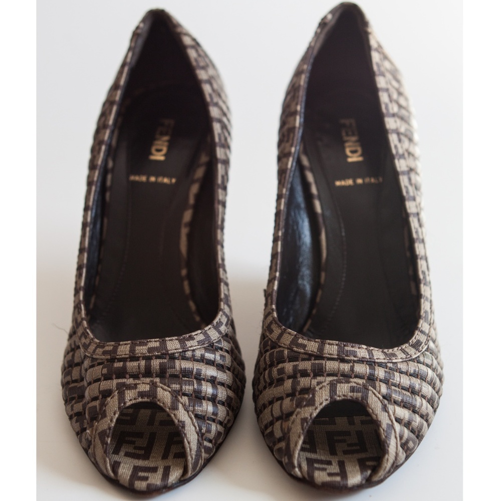 SOLD! FENDI Zucca Peep-Toe Wedges - Picture 5 of 8